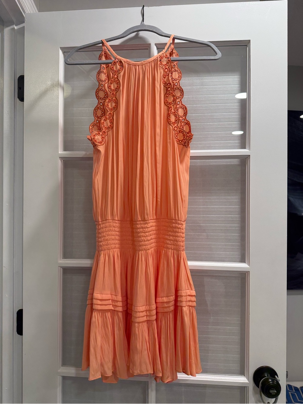 Ramy Brook Coral Sleeveless Lace-Trim Mini Dress $585 msrp